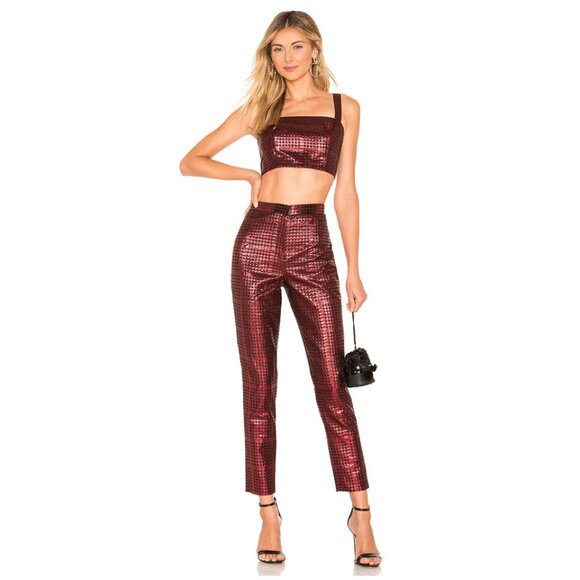 Revolve NBD x Naven Red & Black Metallic High Rise Pants - Picture 1 of 9